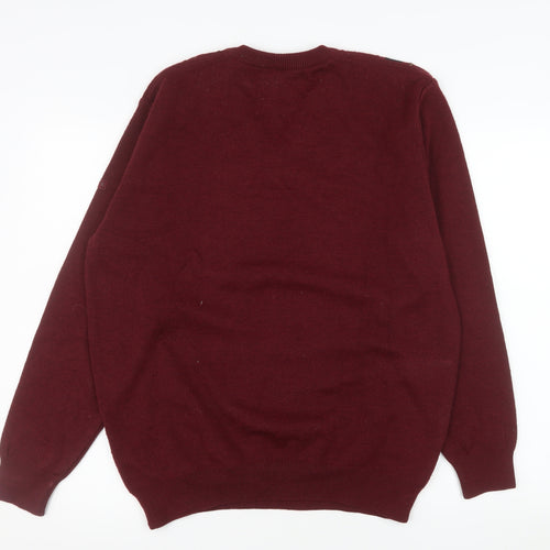 DG's Prestige Collection Men's Red V-Neck Geometric Wool Blend Jumper L