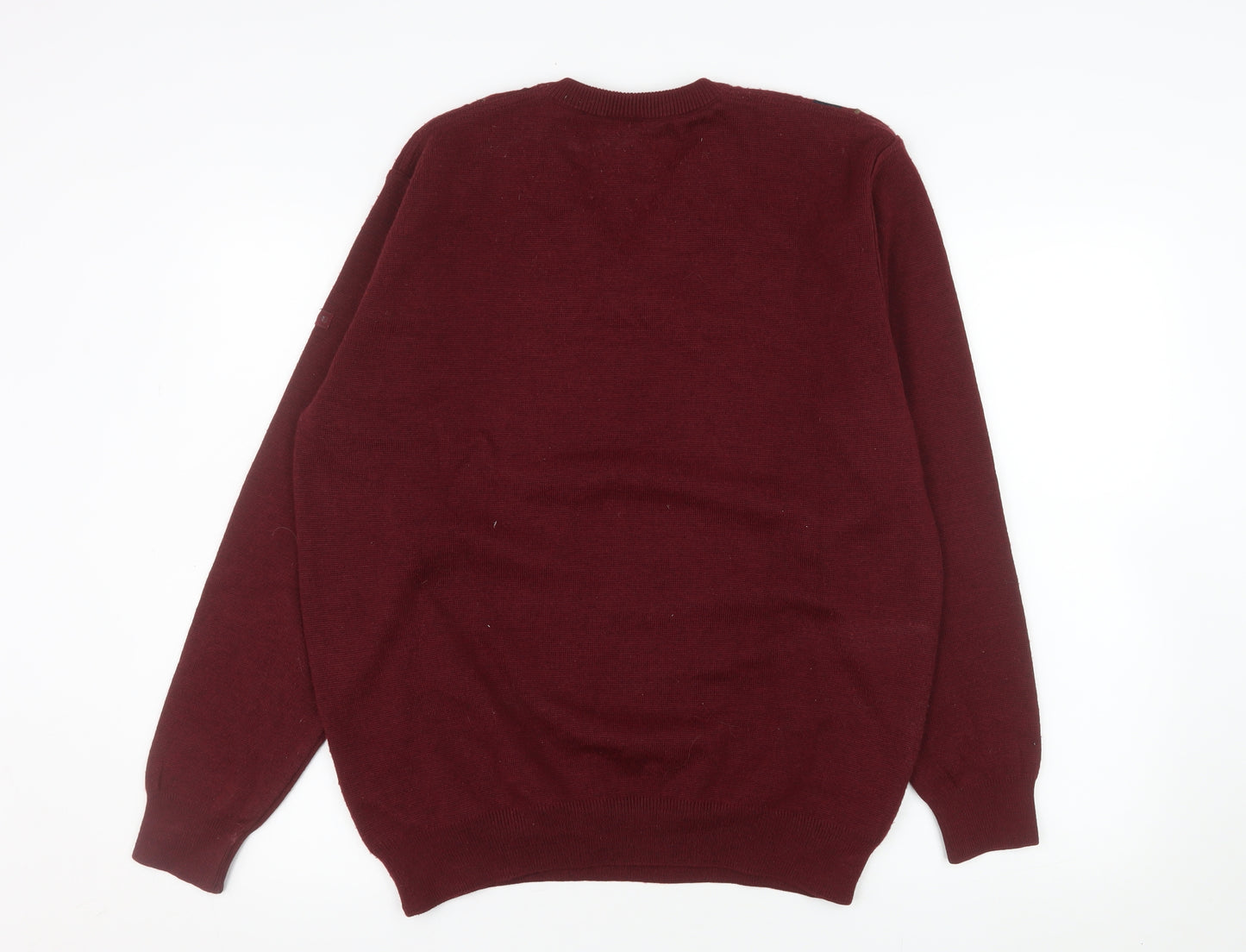 DG's Prestige Collection Men's Red V-Neck Geometric Wool Blend Jumper L