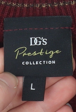 DG's Prestige Collection Men's Red V-Neck Geometric Wool Blend Jumper L