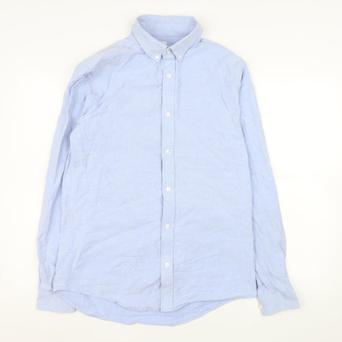 River Island Men's Blue Button-Down Long Sleeve Cotton Shirt M Formal