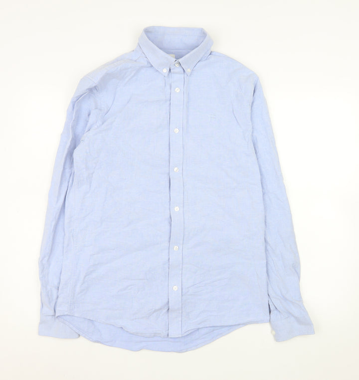 River Island Men's Blue Button-Down Long Sleeve Cotton Shirt M Formal