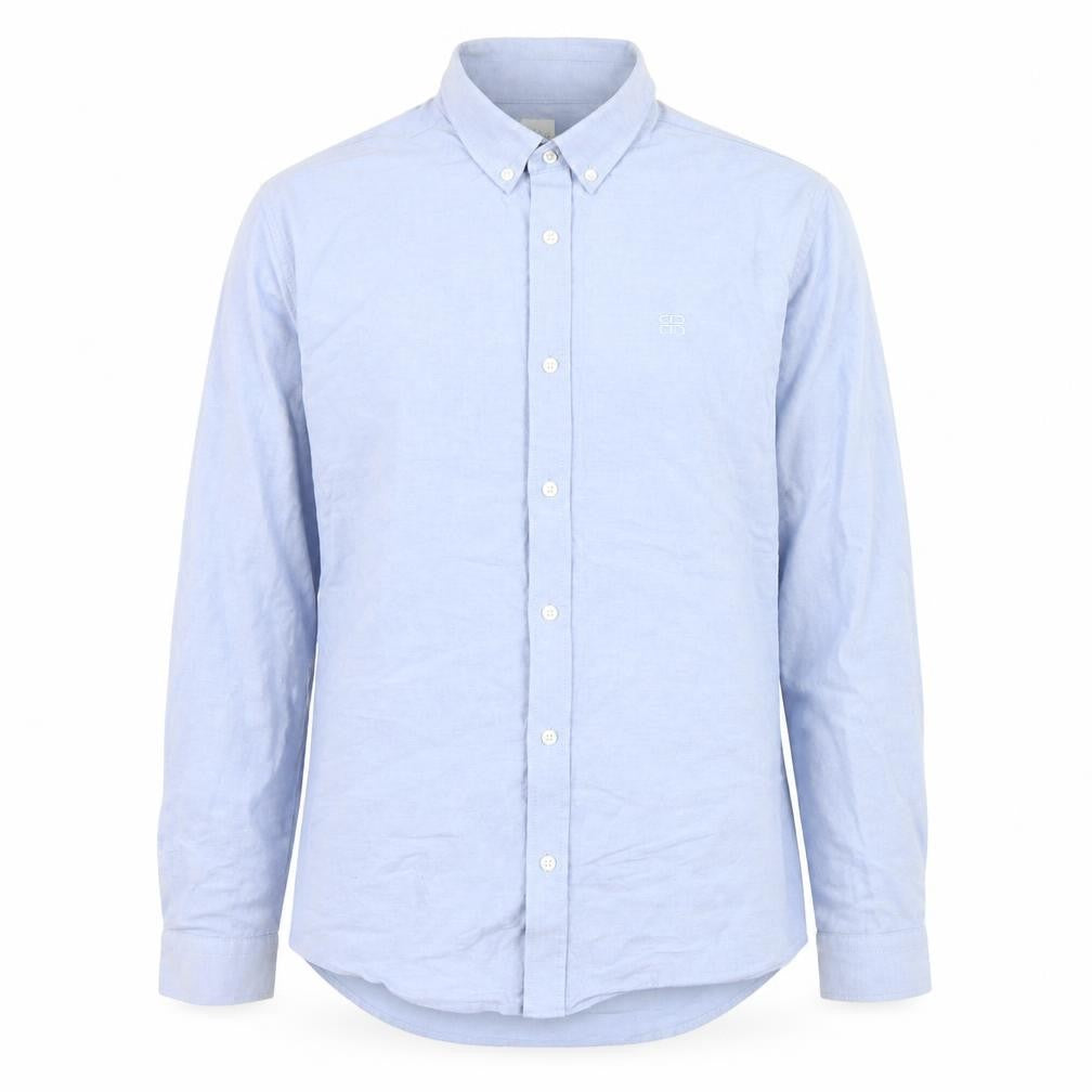Front view of River Island Men's Blue Button-Down Long Sleeve Cotton Shirt M Formal