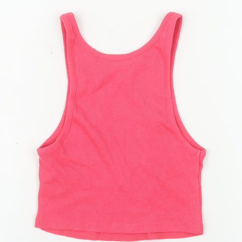 ZARA Womens Pink Cropped Tank Top S Cotton Blend Racerback