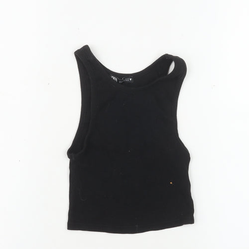 Zara Women Black Cropped Jersey Tank Top Size S Sleeveless Slim Fit
