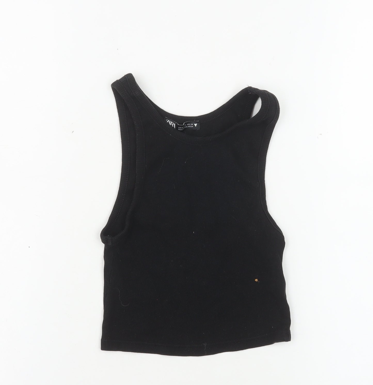Zara Women Black Cropped Jersey Tank Top Size S Sleeveless Slim Fit
