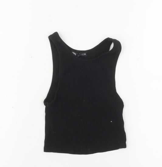 Zara Women Black Cropped Jersey Tank Top Size S Sleeveless Slim Fit