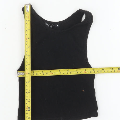 Zara Women Black Cropped Jersey Tank Top Size S Sleeveless Slim Fit