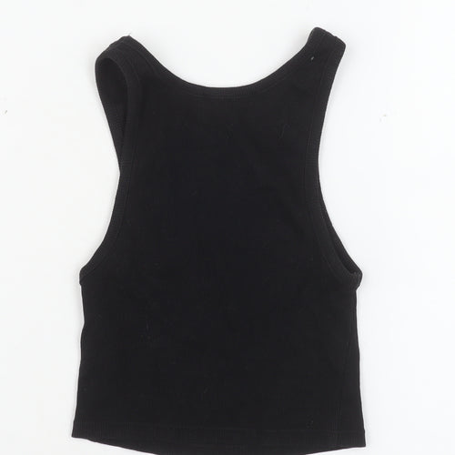 Zara Women Black Cropped Jersey Tank Top Size S Sleeveless Slim Fit