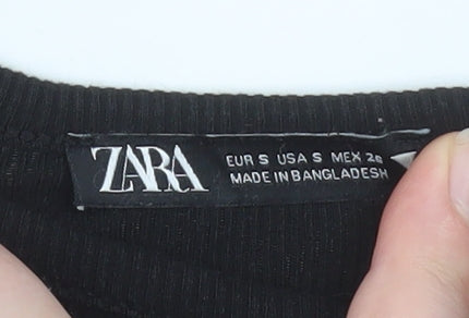 Zara Women Black Cropped Jersey Tank Top Size S Sleeveless Slim Fit