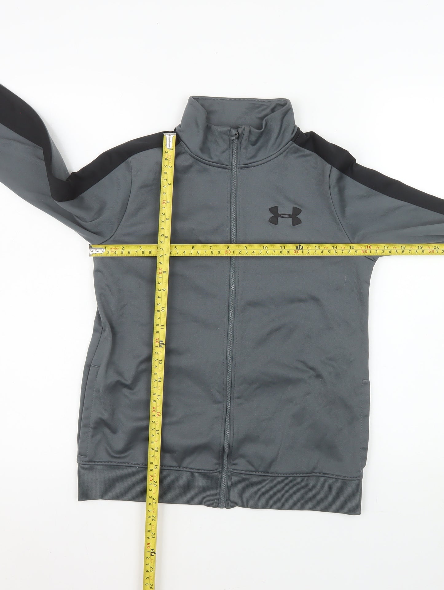 Under Armour Boys Grey Full Zip Track Jacket Size 10 Years Polyester