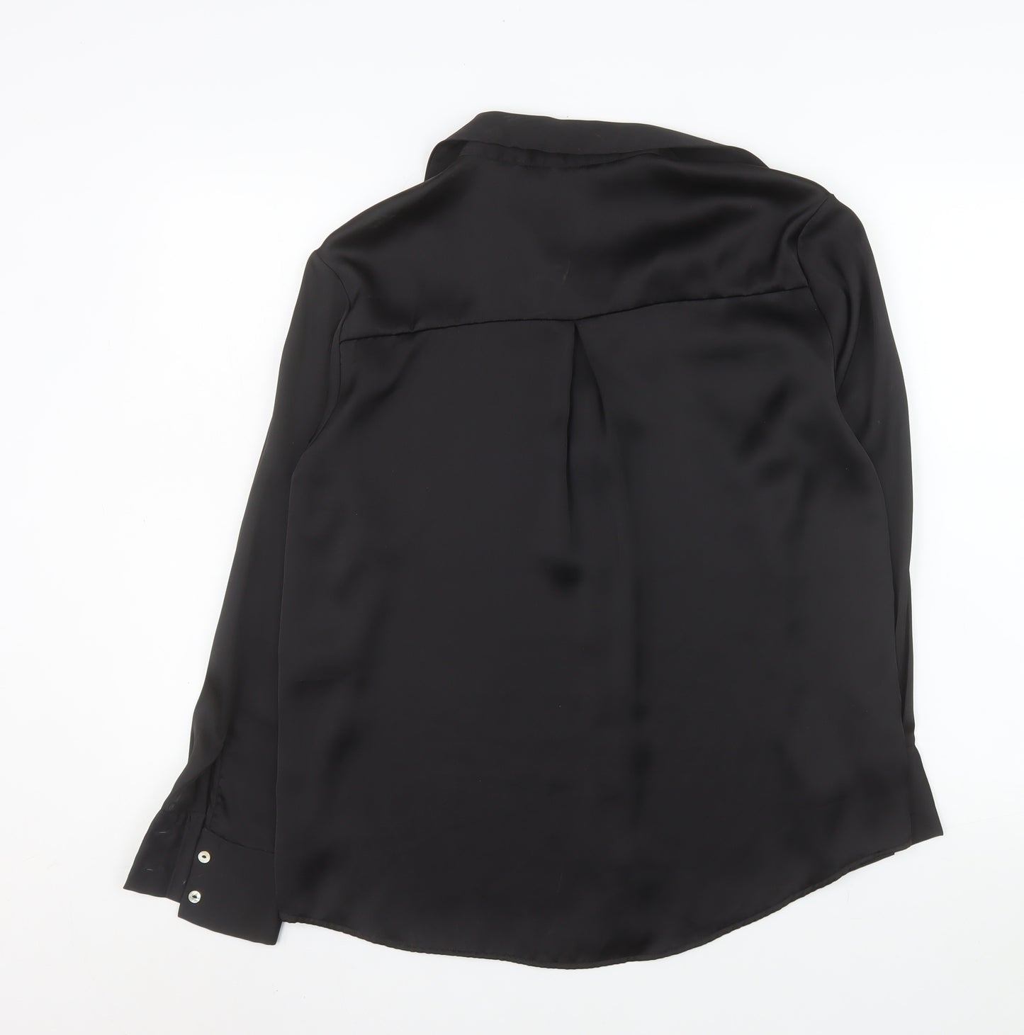 Stradivarius Women Black XS Satin Button-Up Long Sleeve Shirt