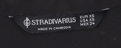 Stradivarius Women Black XS Satin Button-Up Long Sleeve Shirt