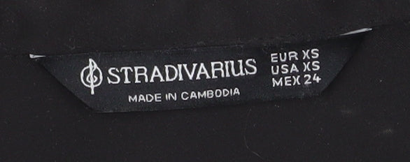 Stradivarius Women Black XS Satin Button-Up Long Sleeve Shirt