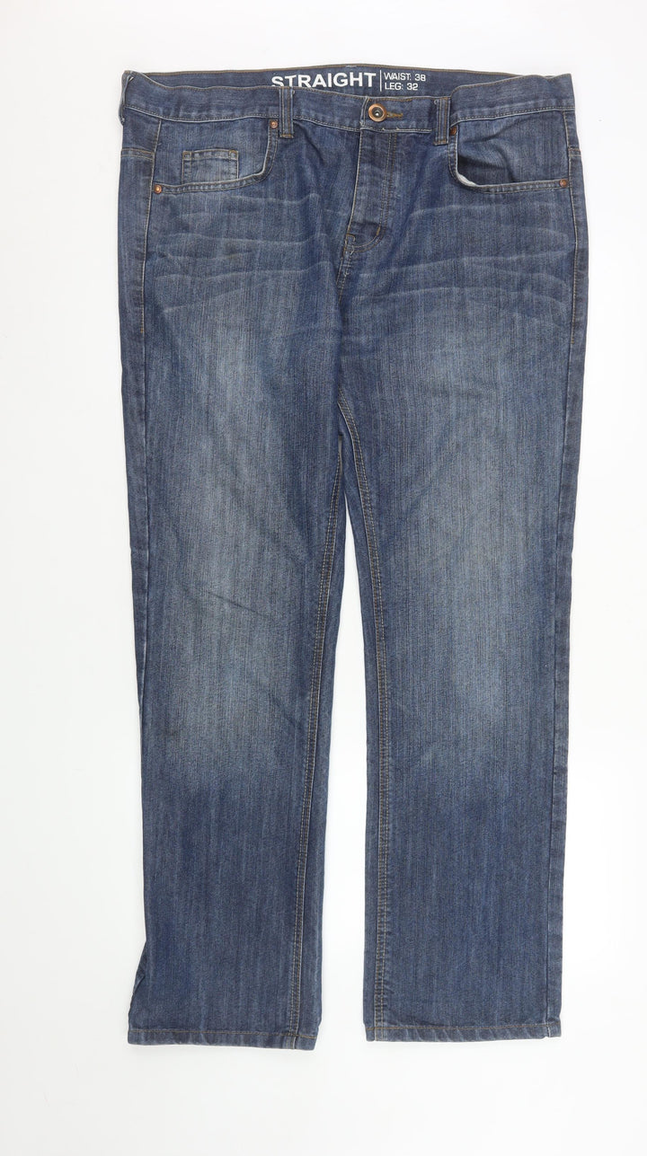 Denim Co. Men's Blue Straight Jeans 38W 32L Cotton Blend Classic Fit