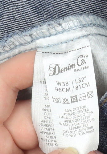 Denim Co. Men's Blue Straight Jeans 38W 32L Cotton Blend Classic Fit