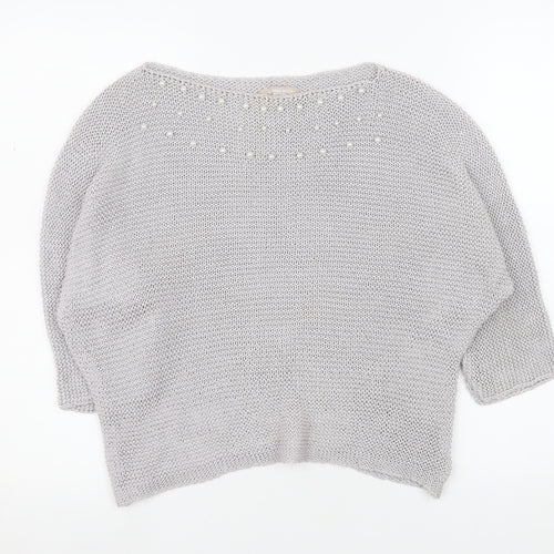Carina Ricci Women Grey Beaded Knit Boat Neck Jumper Size S