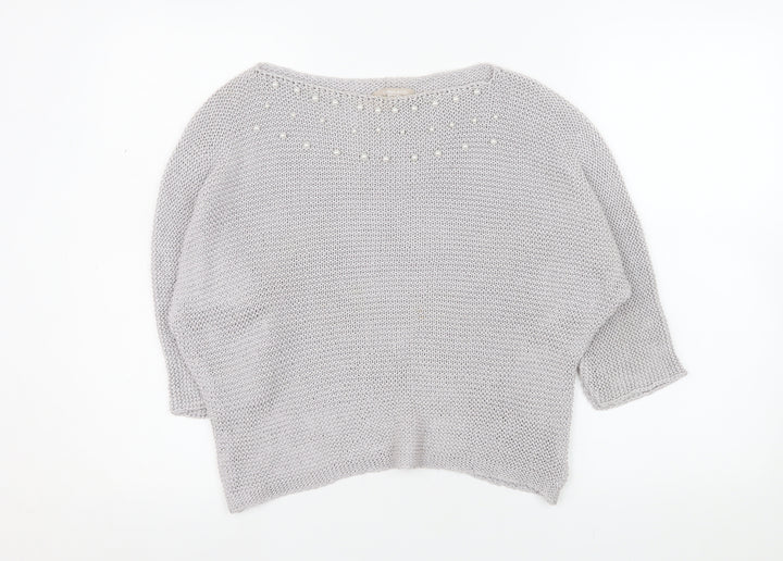 Carina Ricci Women Grey Beaded Knit Boat Neck Jumper Size S