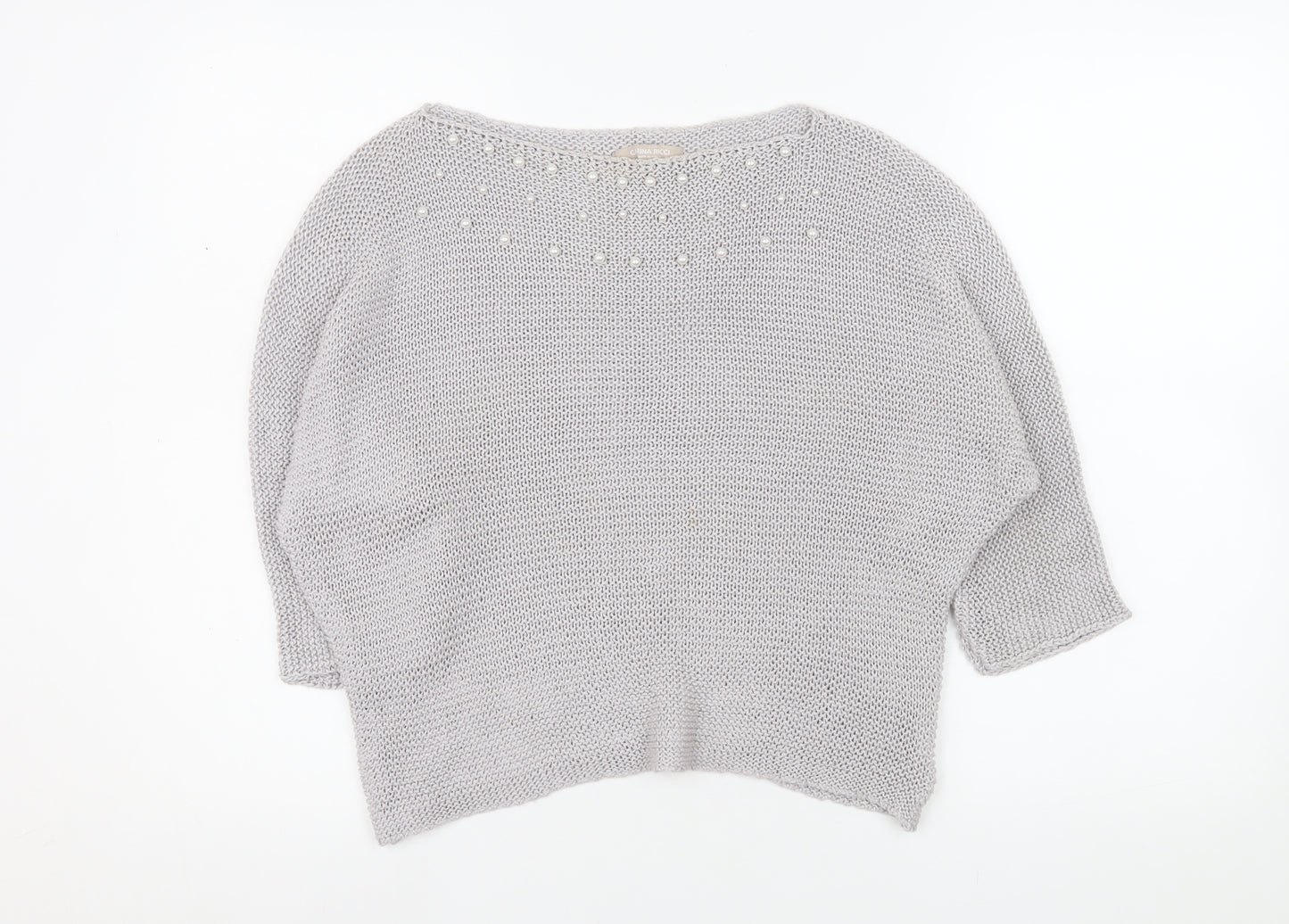Carina Ricci Women Grey Beaded Knit Boat Neck Jumper Size S