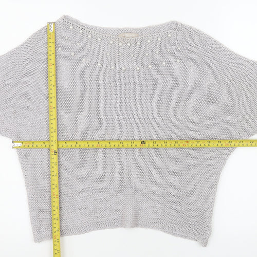 Carina Ricci Women Grey Beaded Knit Boat Neck Jumper Size S