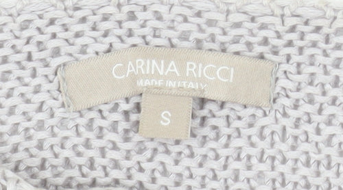 Carina Ricci Women Grey Beaded Knit Boat Neck Jumper Size S
