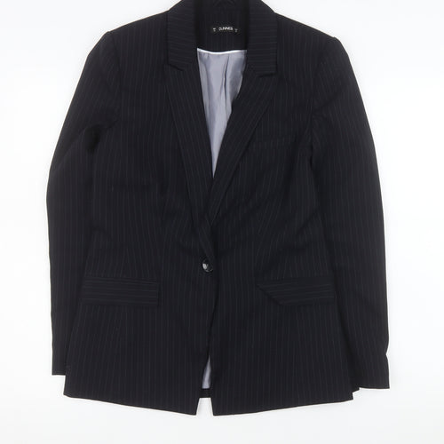 Dunnes Women Black Pinstripe Single-Breasted Blazer Size 12