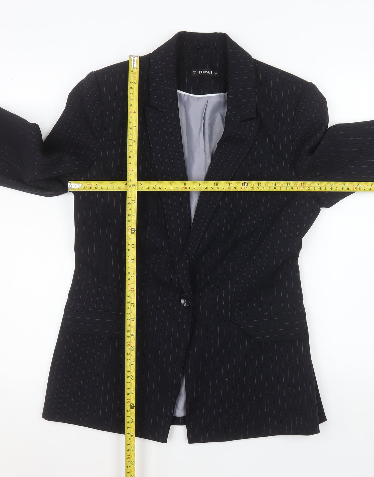 Dunnes Women Black Pinstripe Single-Breasted Blazer Size 12
