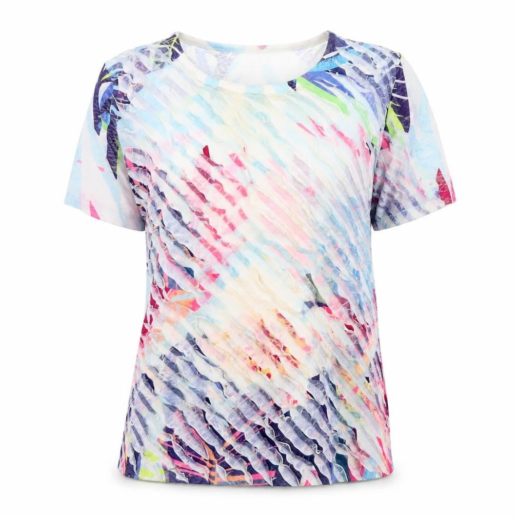 Front view of Just Elegance Women's Multicoloured Floral T-Shirt M Short Sleeve