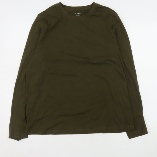 Marks and Spencer Women Green Long Sleeve Cotton T-Shirt Size 14