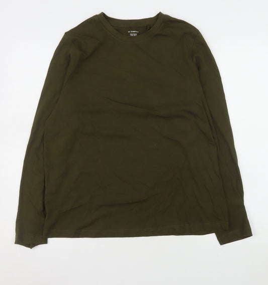 Marks and Spencer Women Green Long Sleeve Cotton T-Shirt Size 14