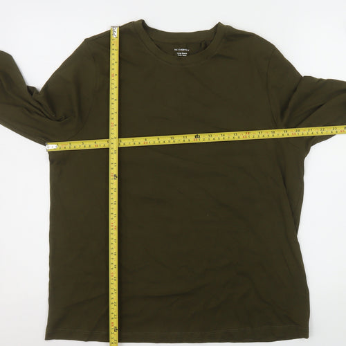 Marks and Spencer Women Green Long Sleeve Cotton T-Shirt Size 14