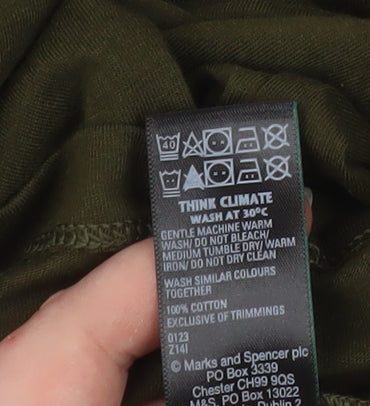 Marks and Spencer Women Green Long Sleeve Cotton T-Shirt Size 14