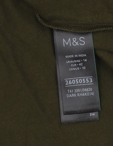 Marks and Spencer Women Green Long Sleeve Cotton T-Shirt Size 14