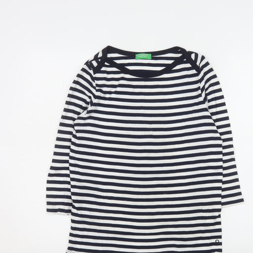 United Colors of Benetton Women’s Blue Striped 3/4 Sleeve Cotton T-Shirt Size 12