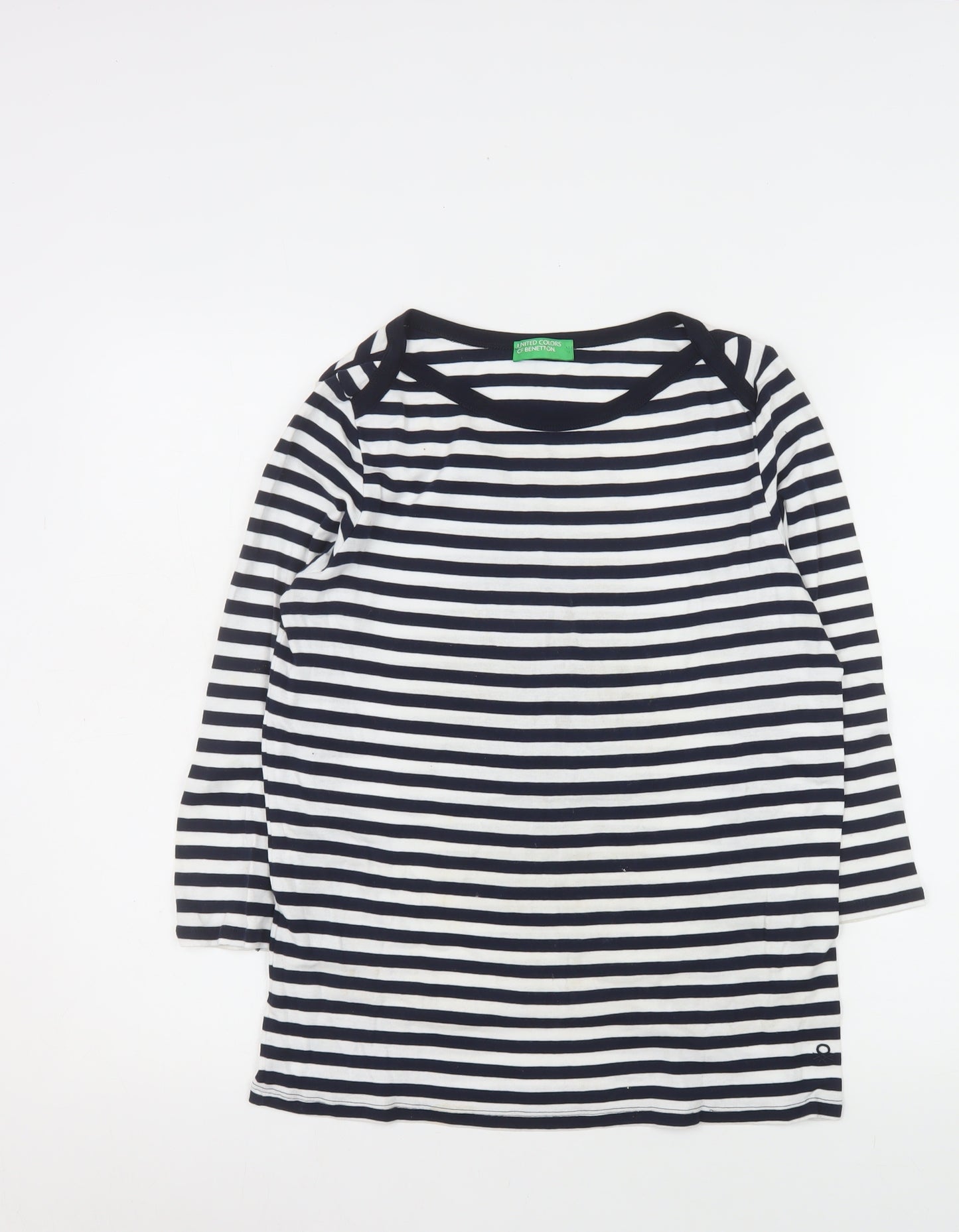United Colors of Benetton Women’s Blue Striped 3/4 Sleeve Cotton T-Shirt Size 12
