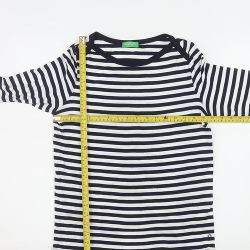 United Colors of Benetton Women’s Blue Striped 3/4 Sleeve Cotton T-Shirt Size 12