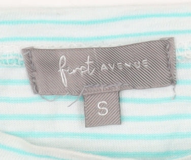 First Avenue Women Blue Striped Crochet Hem T-Shirt Size S