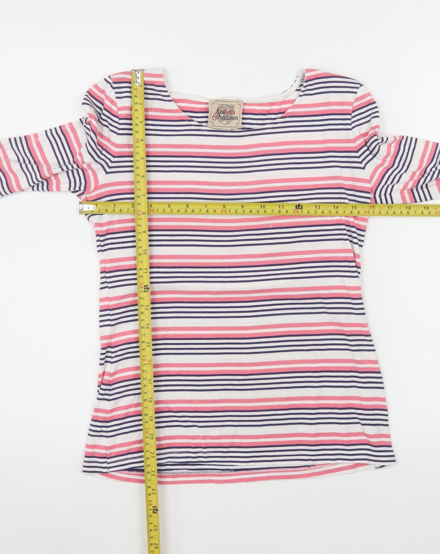 Arabella & Addison Women’s Pink Stripe 3/4 Sleeve Boat Neck Top Size 14 L