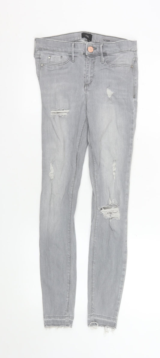 River Island Womens Grey Distressed Skinny Jeans Size 8