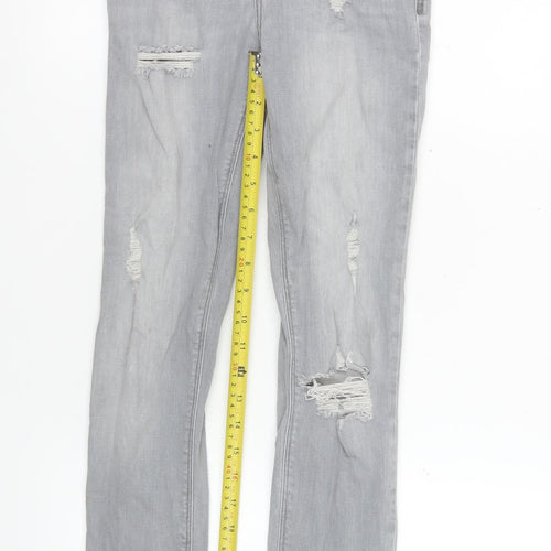 River Island Womens Grey Distressed Skinny Jeans Size 8