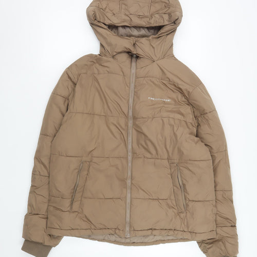 Pink Soda Sport Women Brown Hooded Puffer Jacket UK 12