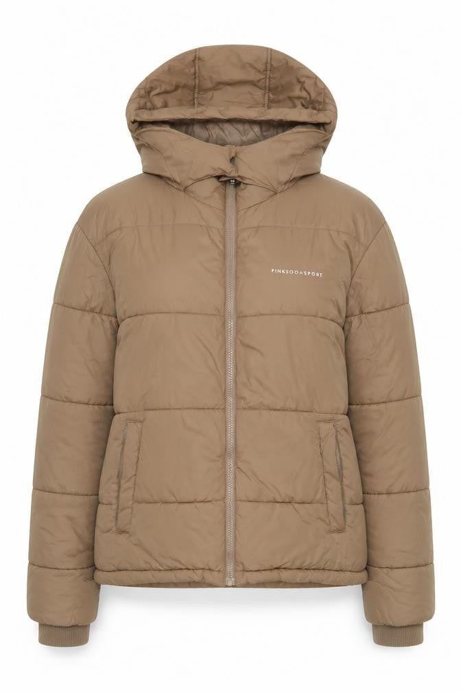 Pink Soda Sport Women Brown Hooded Puffer Jacket UK 12