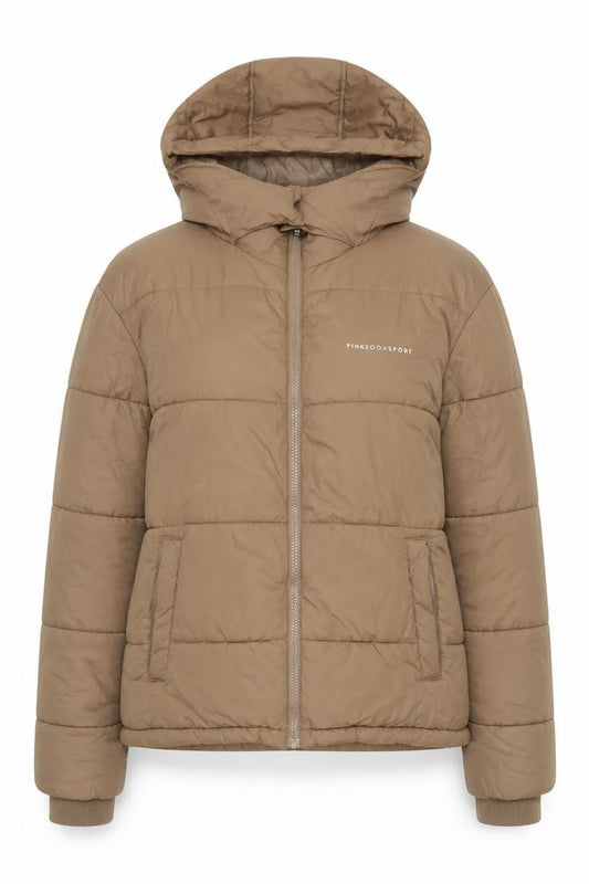 Front view of Pink Soda Sport Women Brown Hooded Puffer Jacket UK 12