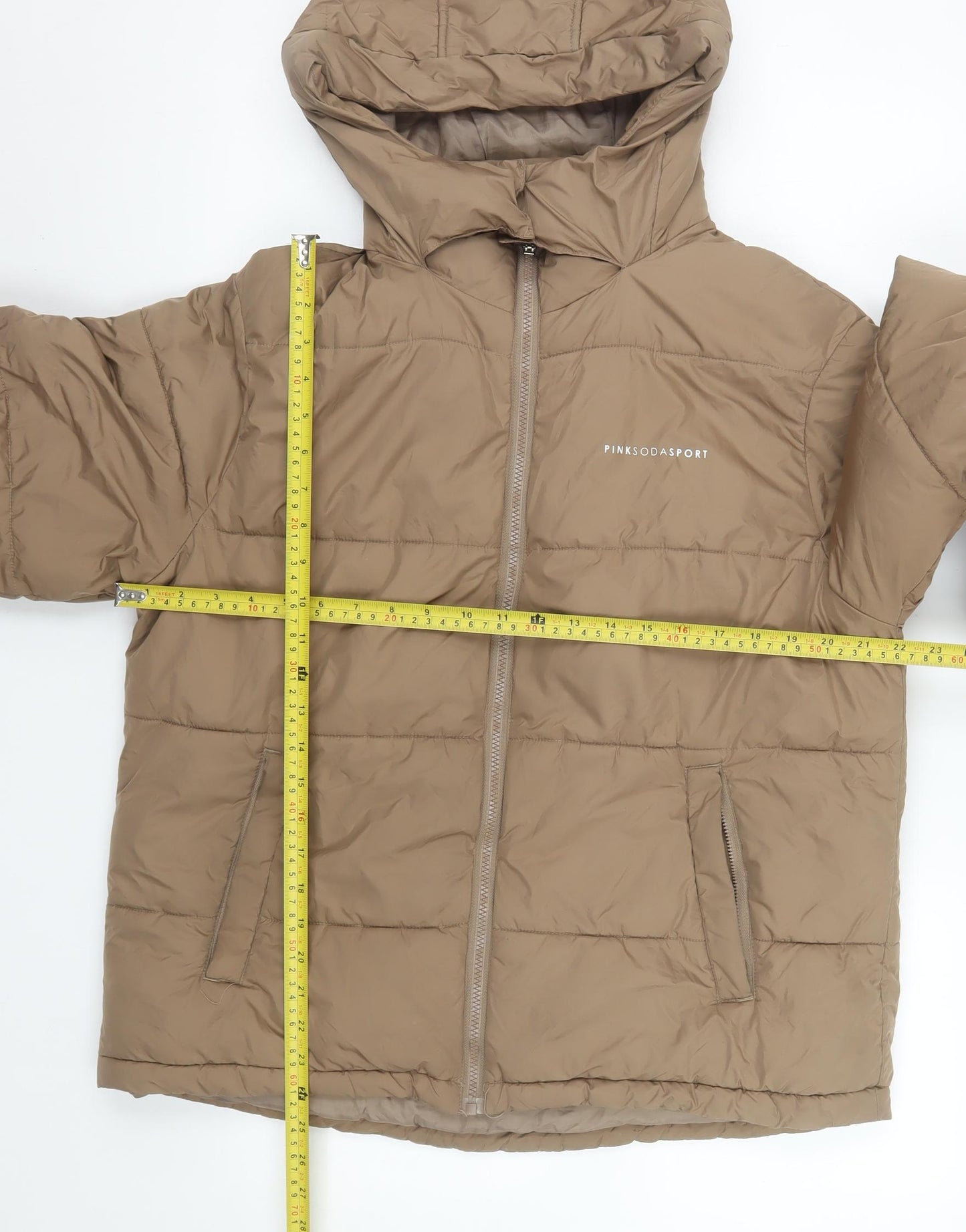 Pink Soda Sport Women Brown Hooded Puffer Jacket UK 12