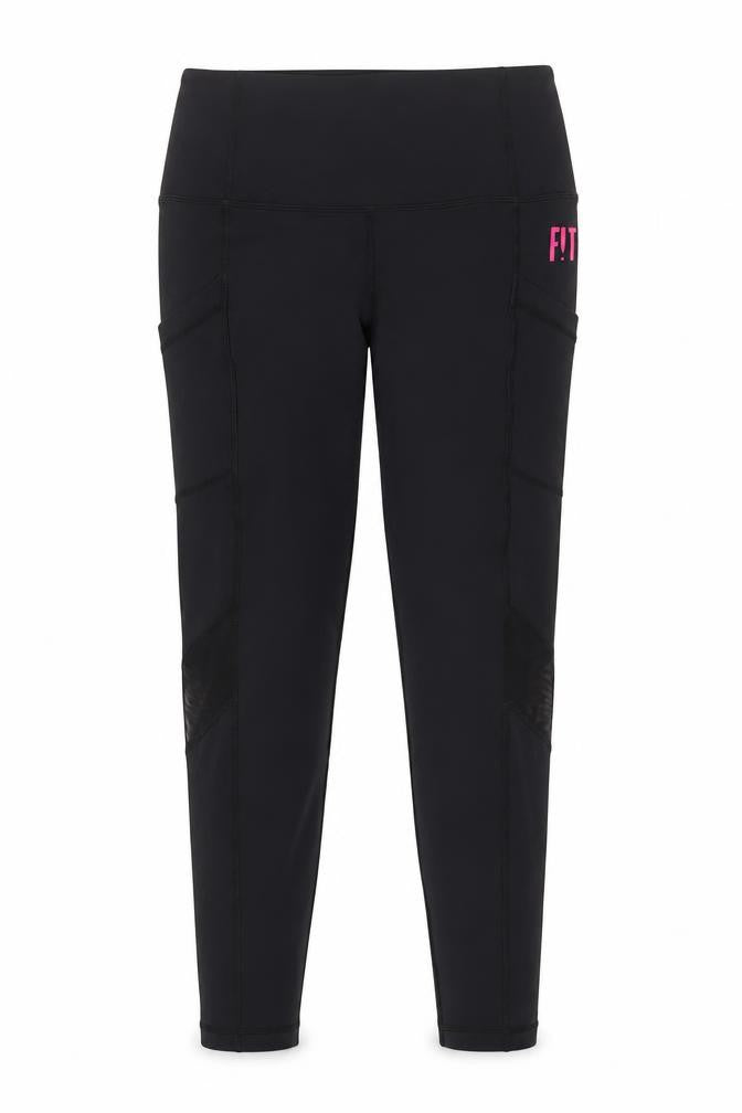 Front view of FIT PINK Women's Black, size 10, Ankle Leggings Gym Training