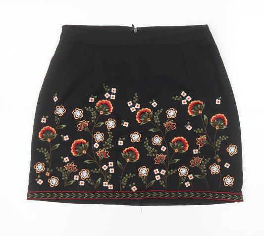 New Look Women's Black Embroidered Floral Mini Skirt UK 10