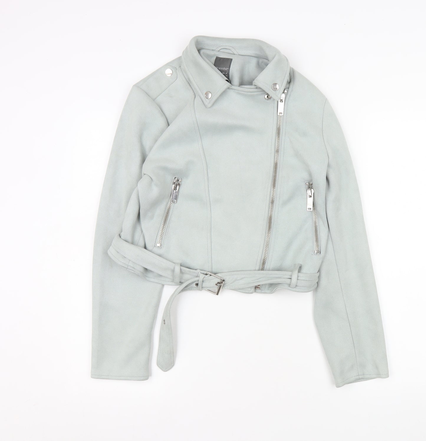 Primark Women’s Grey Faux Suede Biker Jacket Size 14