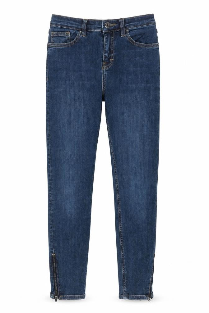 Topshop Women’s Blue Moto Skinny Jeans W28 L30 Mid Rise Ankle Zip Denim