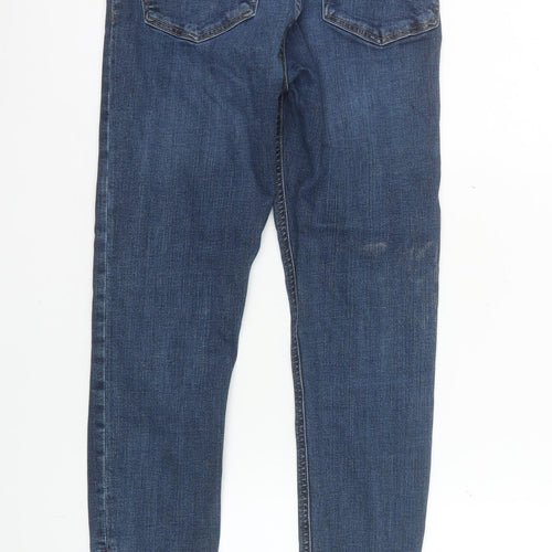 Topshop Women’s Blue Moto Skinny Jeans W28 L30 Mid Rise Ankle Zip Denim