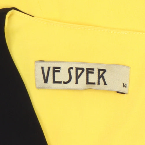 Vesper Women’s Black Yellow Lace Bodycon Knee Length Dress Size 14