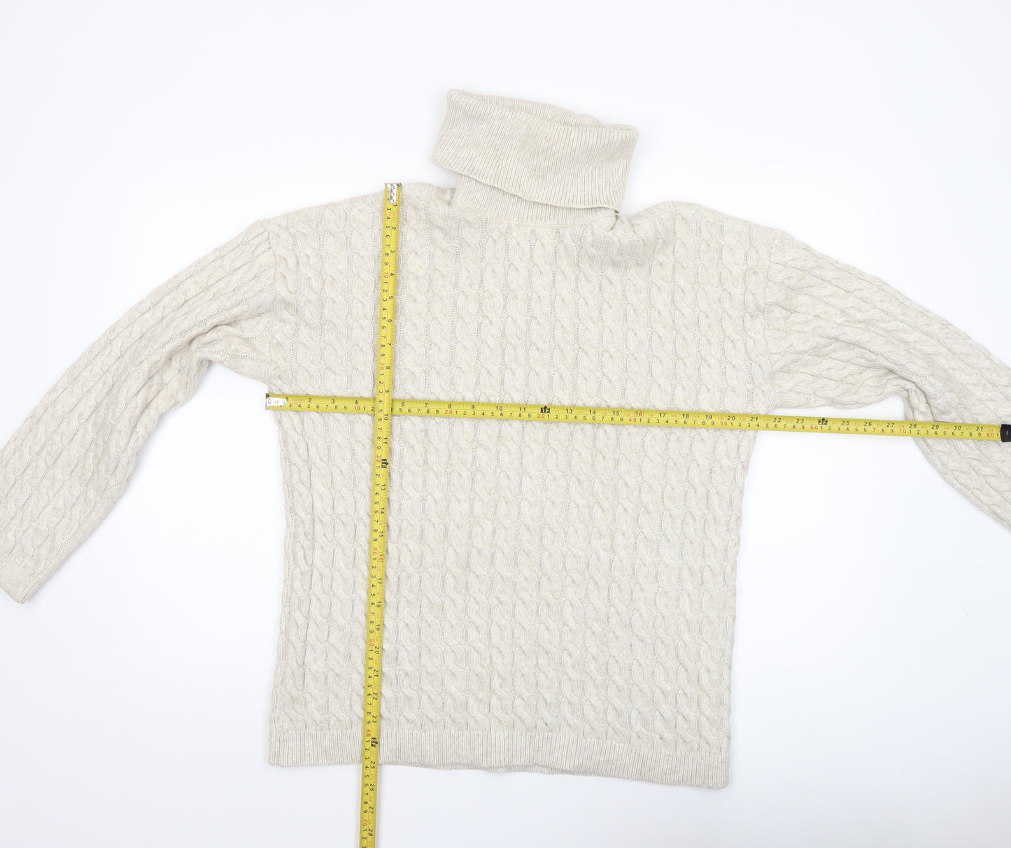 New Look Women’s Beige Cable Knit Roll Neck Jumper Size M